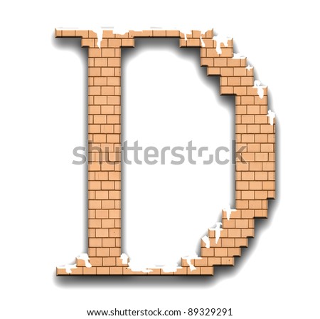 Alphabet in concept of wall bricks cover by  little snow.