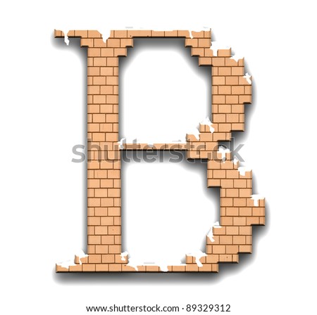 Alphabet in concept of wall bricks cover by  little snow.