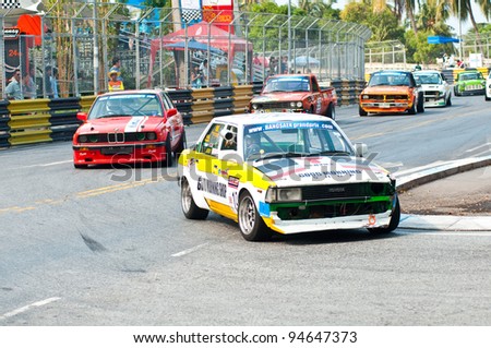 BANGSEAN, THAILAND - FEB. 5 : Sumet driver compiting in japan retro & euro classic group during the Bangsean Thailand Speed Festival on february 5, 2012 in Bangsean Thailand. He won this group race.