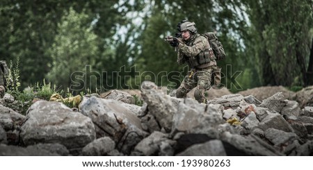 ranger during patrol in city ruins