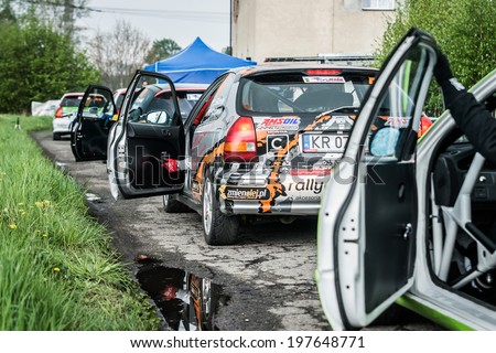 MIKOLOW, POLAND - APRIL 26: Start line, driver in Honda Civic is waiting for start at 3rd Mikolow Rally on 26th April 2014, Mikolow, Poland