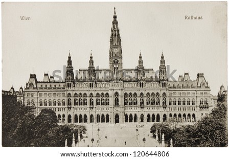 AUSTRIA - CIRCA 1910: a postcard printed by AUSTRIA shows sepia toned photograph of Vienna City Hall (Rathaus). Circa 1910