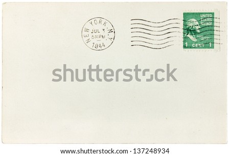 USA - CIRCA 1944: A postage stamp printed by USA shows image portrait of George Washington. The stamp is on old postcard, circa 1944.