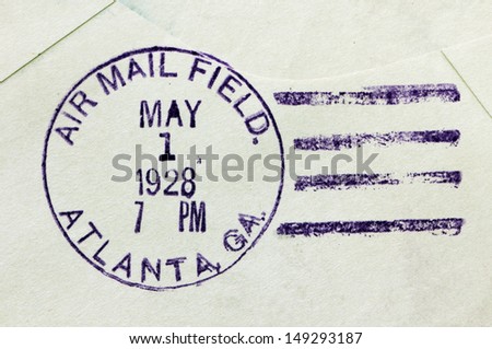 USA - CIRCA 1928: Vintage cancellation air mail postmark from Atlanta, state of Georgia on an old postal cover, circa 1928.