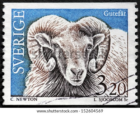 SWEDEN - CIRCA 1997: a stamp printed by SWEDEN shows Ram from the Swedish island of Gotland, circa 1997.