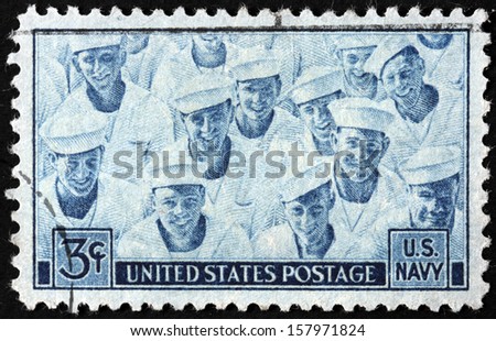 USA - CIRCA 1945: A stamp printed by USA devoted to Achievements of the US Navy in World War II, circa 1945.