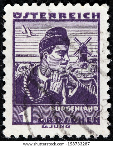 AUSTRIA - CIRCA 1934: A stamp printed by AUSTRIA shows Man from Burgenland, Traditional folk costume, circa 1934.