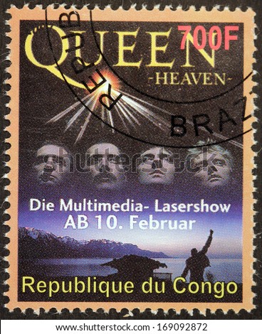 CONGO - CIRCA 2007: A stamp printed by CONGO shows famous English rock band Queen, circa 2007