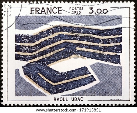 FRANCE - CIRCA 1980: A stamp printed by FRANCE shows Abstract Painting of French artist Raoul Ubac, circa 1980