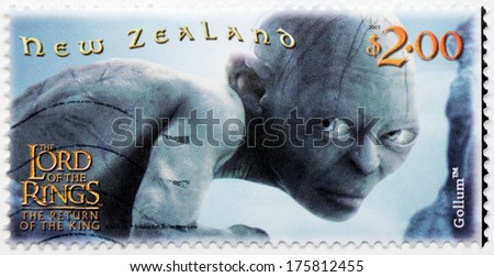 New Zealand - Circa 2003: Stamp Printed By New Zealand Shows Scene From The Lord Of The Rings Fantasy Film (Gollum), Circa 2003
