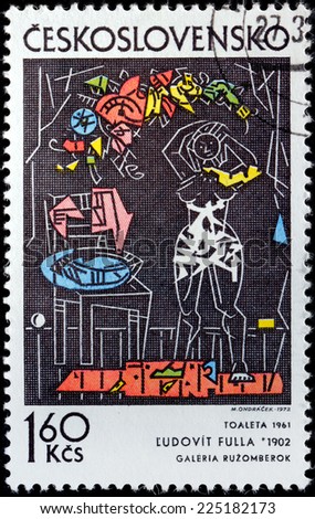 CZECHOSLOVAKIA - CIRCA 1972: A stamp printed by CZECHOSLOVAKIA shows picture Dressing by Slovak painter, graphic artist, illustrator, designer and art teacher Ludovit Fulla, circa 1972