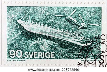 SWEDEN - CIRCA 1975: A stamp printed by SWEDEN shows Rescue Operation at Sea, circa 1975