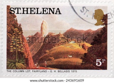SAINT HELENA - CIRCA 1976: A stamp printed by ST. HELENA (GREAT BRITAIN) shows painting The Column Lot, Fairyland by George Hutchins Bellasis, circa 1976