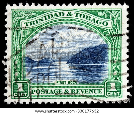 TRINIDAD AND TOBAGO - CIRCA 1935: A stamp printed by TRINIDAD AND TOBAGO shows First Boca Bay, circa 1935.