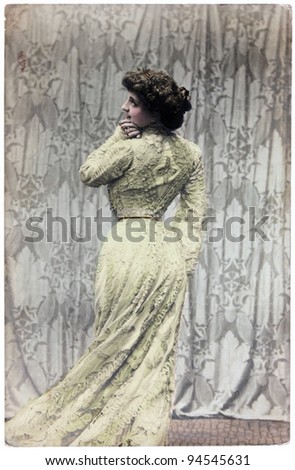 ITALY - CIRCA 1914: Vintage postcard printed in ITALY shows hand painted photograph of famous Italian cinema and theater actress Lyda Borelli. Circa 1914.