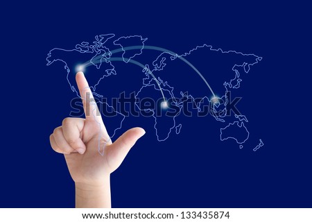Hand pointing on destination on map