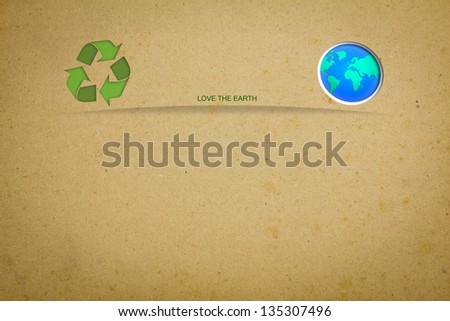 LOVE THE EARTH heading and old background, recycle old paper