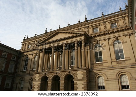 Osgoode Hall in Toronto, Ontario, Canada. The prominent architecture style is Victorian.
