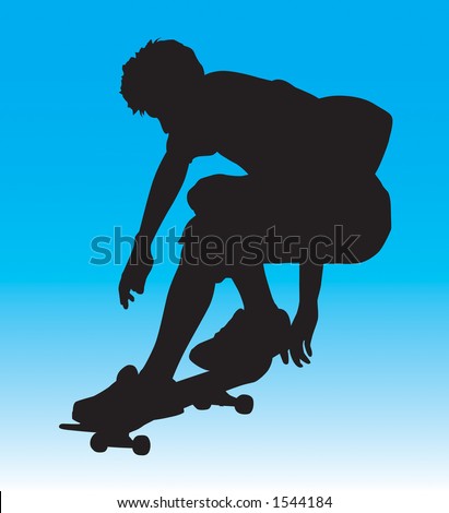 Skater silhouette ollie\'ing getting some air.  Contains clipping path.