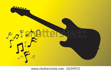 Electric guitar silhouette with music notes.  CLIPPING PATHS INCLUDED