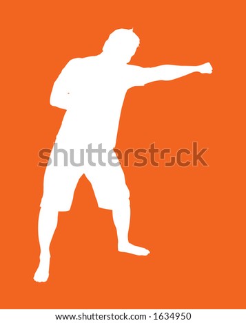 Fighter silhouette with a south paw knuckle sandwich.  CLIPPING PATHS INCLUDED