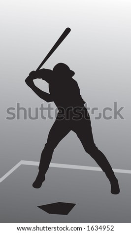 Right handed baseball player silhouette at bat.  CLIPPING PATHS INCLUDED