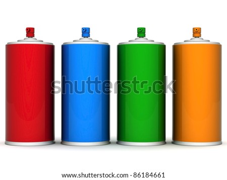 Image of aluminum spray cans of paint on a white background