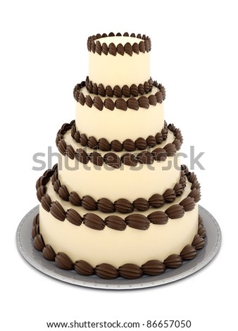 stock photo A beautiful wedding cake on a white background