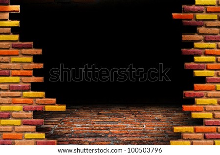 brick wall with large hole. grunge industrial interior Uneven diffuse lighting version. Design component