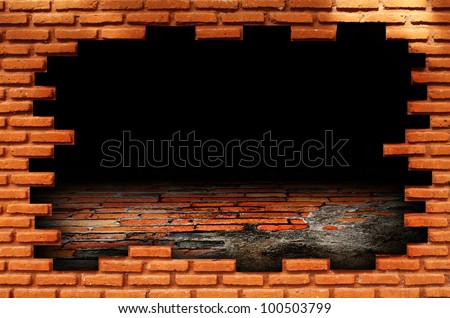 brick wall with large hole. grunge industrial interior Uneven diffuse lighting version. Design component