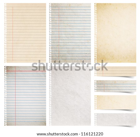 Paper Textures Background, Isolated On White Background Save Paths For Design Work ( Paper Sheets, Lined Paper And Note Paper Craft Stick )