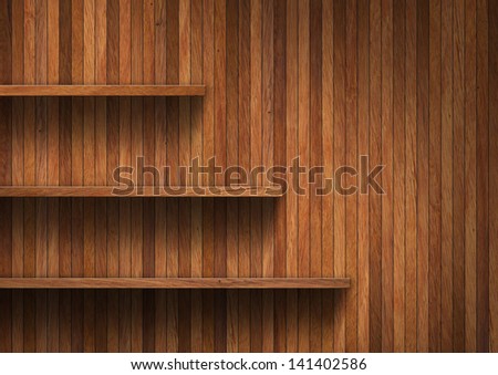 Wood shelf on wall background