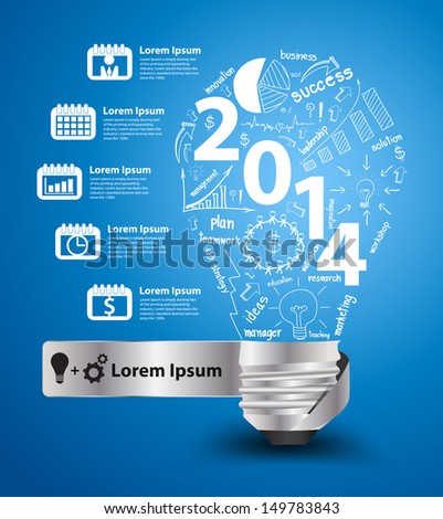 2014 new year with creative light bulb idea with drawing charts and graphs business success strategy plan concept workflow layout diagram binder silhouettes icons Vector modern design template 2014 new year with creative light bulb idea with drawing charts and graphs business success strategy plan concept workflow layout diagram binder silhouettes icons Vector modern design template