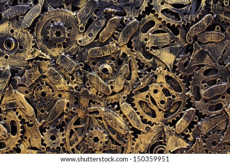 Gold metal gears background, Macro close-up for design work