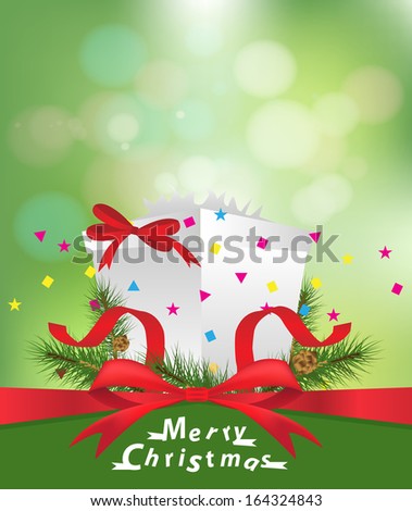 Open gift box with over green bokeh, Vector illustration design template