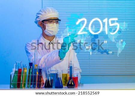 scientist creative drawing word number 2015 new year idea concept