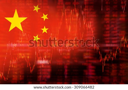 Flag of China. Downtrend stock data diagram