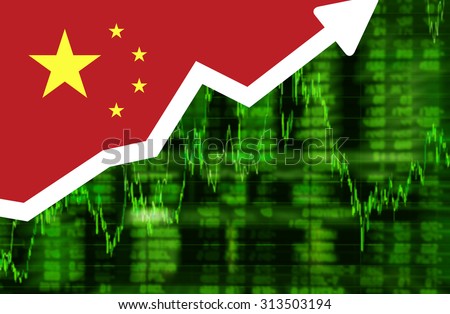 Stock exchange shares up green screen with flag of China. Arrow graph going up stock data diagram ideas concept design