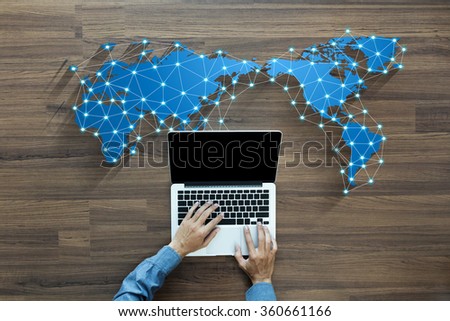 Business person working on computer social media network concept innovation technology background