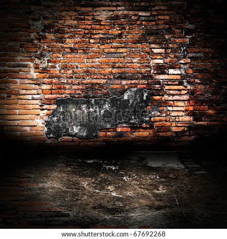 Old room with brick wall. grunge industrial interior Uneven diffuse lighting version. Design component
