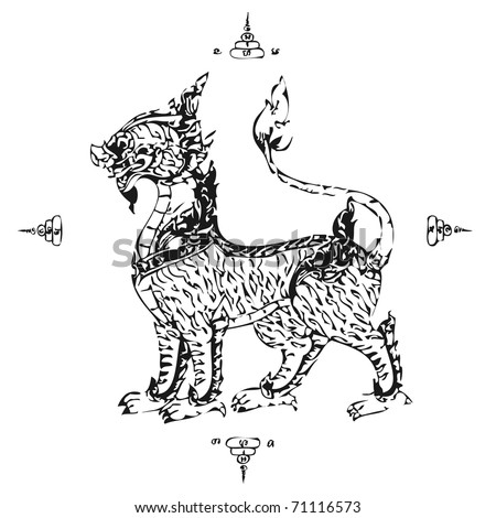 Lion Thai Tattoo Ancient Vector Template 71116573 Shutterstock