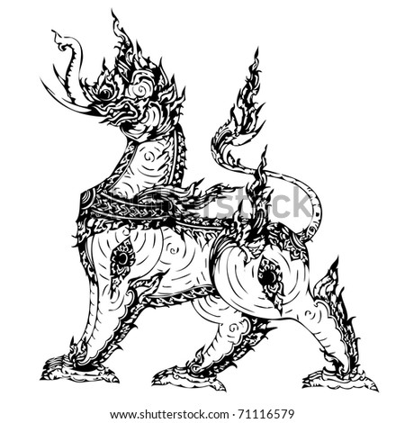 Lion Thai Tattoo Ancient Vector Template 71116579 Shutterstock