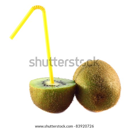 Straw juice Kiwi fruit. Isolation on the white background
