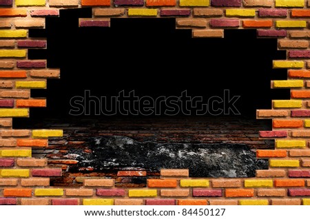 hole in old wall, brick frame grunge industrial interior Uneven diffuse lighting version. Design component