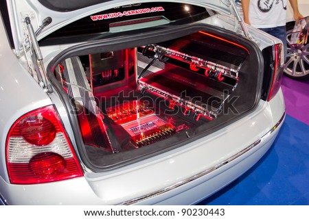 BANGKOK - DECEMBER 4: Car Audio Show Installation in Lancer - Mitsubishi car audio booth at the 28th Thailand International Motor Expo on December 4, 2011 in Bangkok, Thailand.