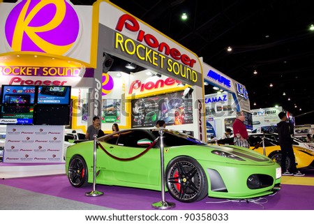 BANGKOK - DECEMBER 4: Car Audio Show Installation in Ferrari pioneer rocket sound booth at the 28th Thailand International Motor Expo on December 4, 2011 in Bangkok, Thailand.