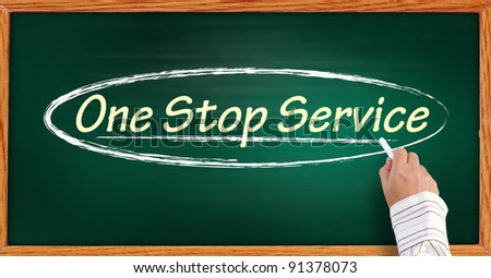 handwritten One stop service flow chart on a blackboard