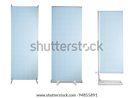 Set of banner stand display with blue identity background ready for use