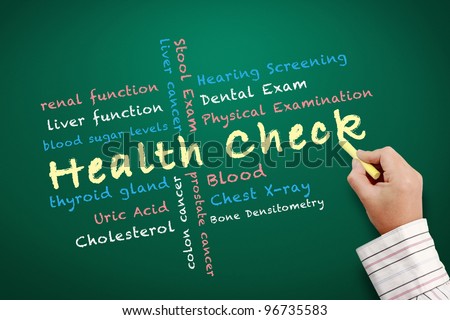 health check concept and other related words written on chalkboard
