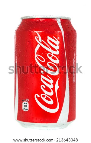 ZAGREB, CROATIA - AUG 28, 2014: Editorial photo of Coca-Cola. Coca Cola is a carbonated soft drink sold in stores, restaurants, and vending machines throughout the world. CROATIA - August 28, 2014